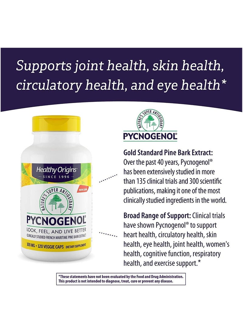 Healthy Origins - Pycnogenol 100 mg -Look,Feel And Live Better,Clinically Studied French Maritime Pine Bark Extract   120 Veggie Caps - Image 1
