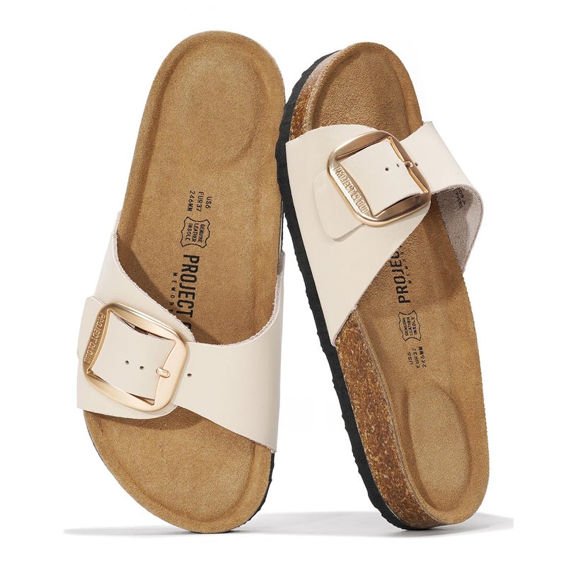 Project Cloud 100% Genuine Leather Sandals Women Dressy Beach Essentials Slides for Women Footwear-Lightweight with Memory Foam Insole Sandals for Women 2026-Womens Slides (Mykonos,IVOR,8.5) - Image 1
