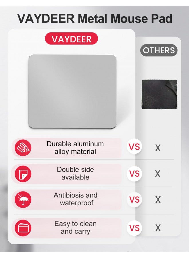 Vaydeer Hard Silver Metal Aluminum Mouse Pad Mat Smooth Magic Ultra Thin Double Side Mouse Mat Waterproof Fast and Accurate Control for Gaming and Office(Small 9.05X7.08 Inch) - Image 2