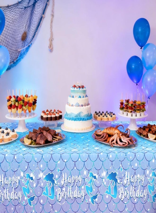 QIHOMPIB Mermaid Birthday Party Decorations, 2 PCS Little Mermaid Tablecloths(54x108 Inch) Disposable Blue Pink Purple Plastic Tablecloth Summer Ocean Table Cloth Cover Decor Holiday Party Favors Supplies - Image 5