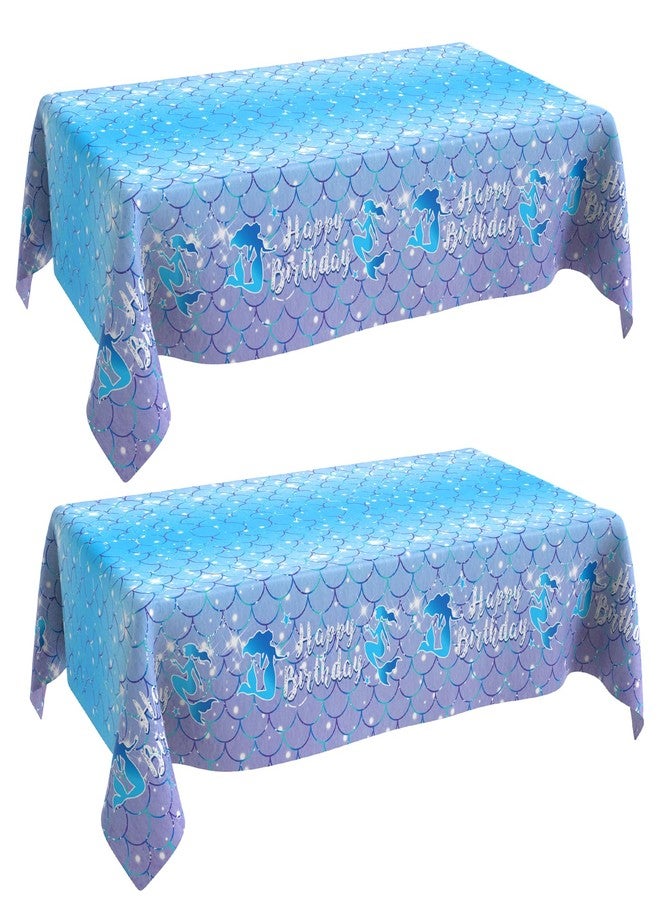 QIHOMPIB Mermaid Birthday Party Decorations, 2 PCS Little Mermaid Tablecloths(54x108 Inch) Disposable Blue Pink Purple Plastic Tablecloth Summer Ocean Table Cloth Cover Decor Holiday Party Favors Supplies - Image 1