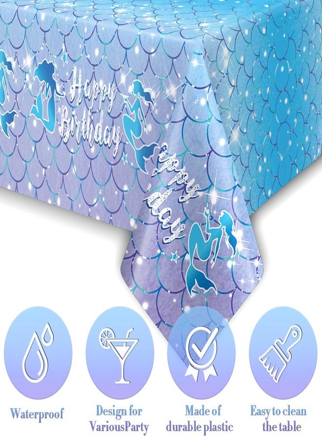 QIHOMPIB Mermaid Birthday Party Decorations, 2 PCS Little Mermaid Tablecloths(54x108 Inch) Disposable Blue Pink Purple Plastic Tablecloth Summer Ocean Table Cloth Cover Decor Holiday Party Favors Supplies - Image 3