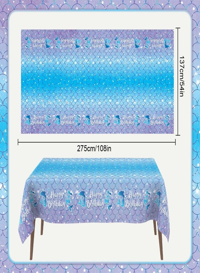 QIHOMPIB Mermaid Birthday Party Decorations, 2 PCS Little Mermaid Tablecloths(54x108 Inch) Disposable Blue Pink Purple Plastic Tablecloth Summer Ocean Table Cloth Cover Decor Holiday Party Favors Supplies - Image 2