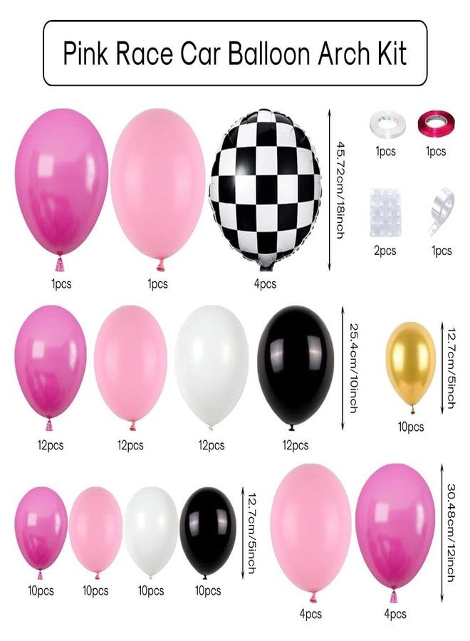 Uniquer Pink Race Car Balloon Arch Kit,Hot Pink White Black Balloons Garland Kit with Black White Plaid Foil Balloons for Racing Car Theme Birthday Party - Image 2