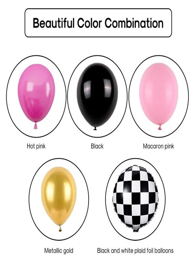 Uniquer Pink Race Car Balloon Arch Kit,Hot Pink White Black Balloons Garland Kit with Black White Plaid Foil Balloons for Racing Car Theme Birthday Party - Image 5