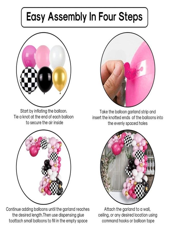 Uniquer Pink Race Car Balloon Arch Kit,Hot Pink White Black Balloons Garland Kit with Black White Plaid Foil Balloons for Racing Car Theme Birthday Party - Image 4
