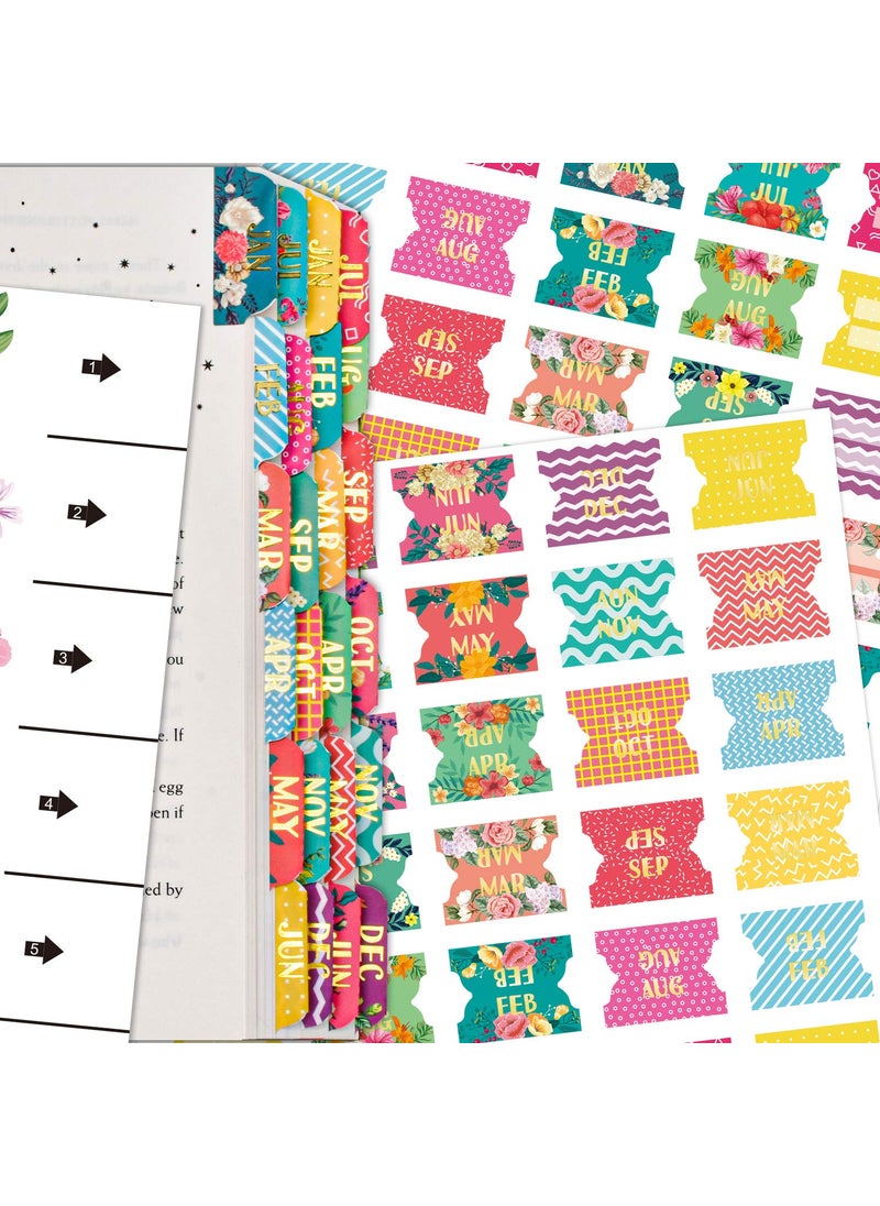 Cualfec Cualfec 60 Monthly Tab Stickers Cute Design Monthly Planner Index Tabs Gold Foil Letters Easy Fold Durable Sticker with Matte Lamination 