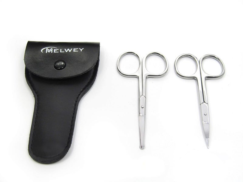 Melwey Pack of 2 Curved & Rounded Blunt Tip TSA Stainless Steel Small Scissors for Eyebrows & Eyelashes for Beard Trimming & Moustache, Baby Scissors for Nails, Nose & Facial Hair Scissor. - Image 2
