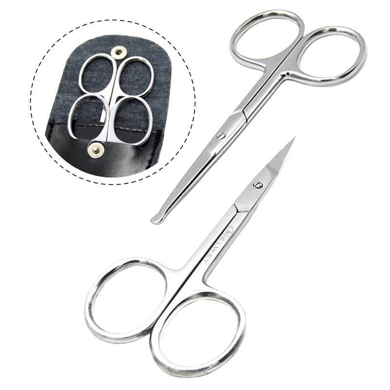 Melwey Pack of 2 Curved & Rounded Blunt Tip TSA Stainless Steel Small Scissors for Eyebrows & Eyelashes for Beard Trimming & Moustache, Baby Scissors for Nails, Nose & Facial Hair Scissor. - Image 1