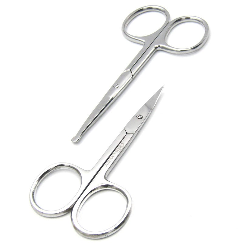 Melwey Pack of 2 Curved & Rounded Blunt Tip TSA Stainless Steel Small Scissors for Eyebrows & Eyelashes for Beard Trimming & Moustache, Baby Scissors for Nails, Nose & Facial Hair Scissor. - Image 3