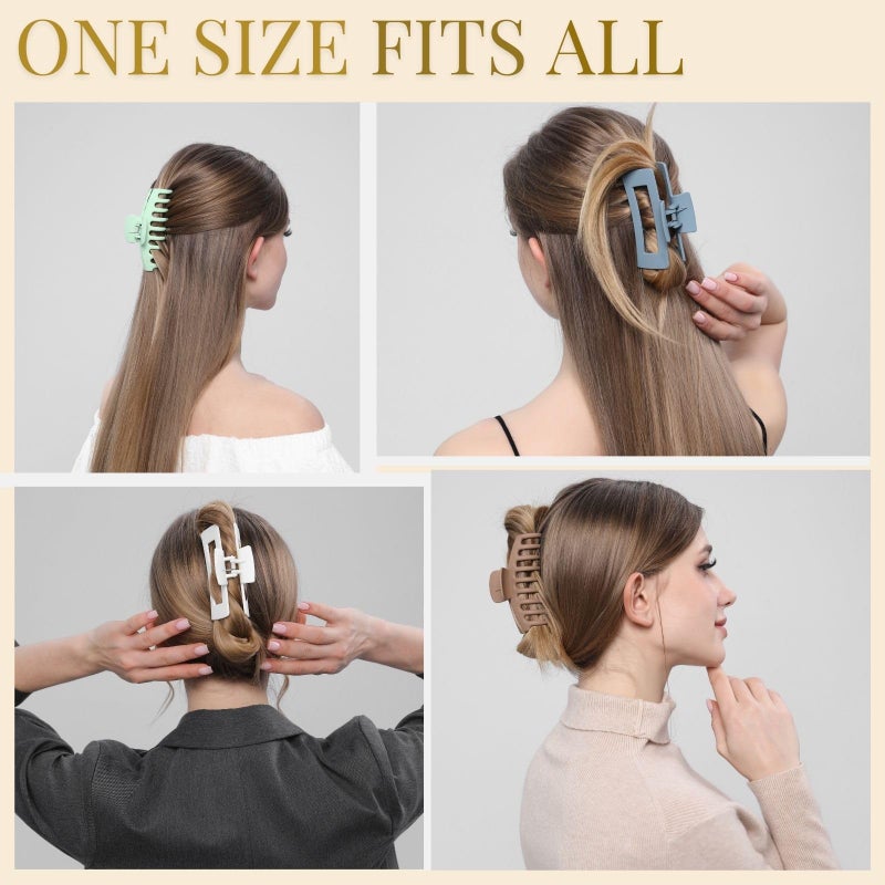 LuSeren 8 Pack Hair Clips for Women 4.3 Inch Large Hair Claw Clips for Women Thin Thick Curly Hair, Big Matte Banana Clips,Strong Hold jaw clips White Light Green Light Brown Light Gray - Image 4