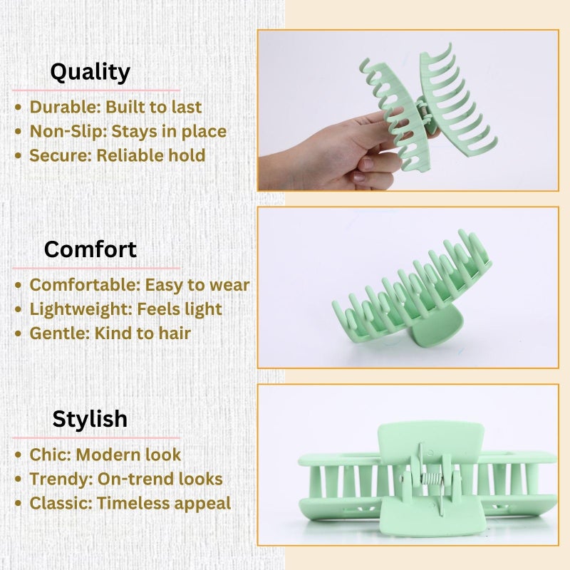 LuSeren 8 Pack Hair Clips for Women 4.3 Inch Large Hair Claw Clips for Women Thin Thick Curly Hair, Big Matte Banana Clips,Strong Hold jaw clips White Light Green Light Brown Light Gray - Image 5