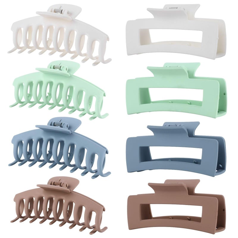 LuSeren 8 Pack Hair Clips for Women 4.3 Inch Large Hair Claw Clips for Women Thin Thick Curly Hair, Big Matte Banana Clips,Strong Hold jaw clips White Light Green Light Brown Light Gray - Image 1