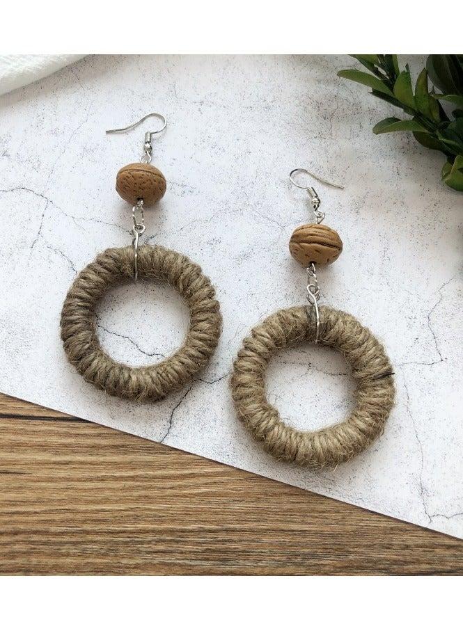 Rattan Earrings Tassel Earrings Lightweight Geometric Statement Handmade Straw Wicker Braid Hoop Drop Dangle Earrings For Women Girls