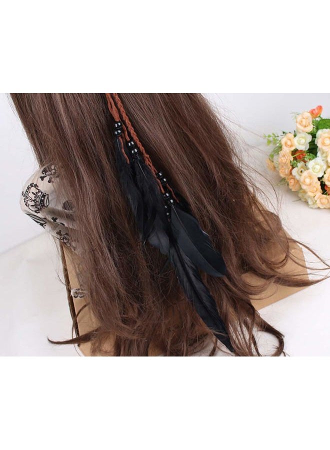 Fodattm Set of 2 Gypsy Hippie Feather Headband Headdress and Armband Bohemian Headwear Headpiece Handmade Tribal Indian Fascinator Feather Hairband Hair Accessories for Girls Women Lady (B#) - Image 5