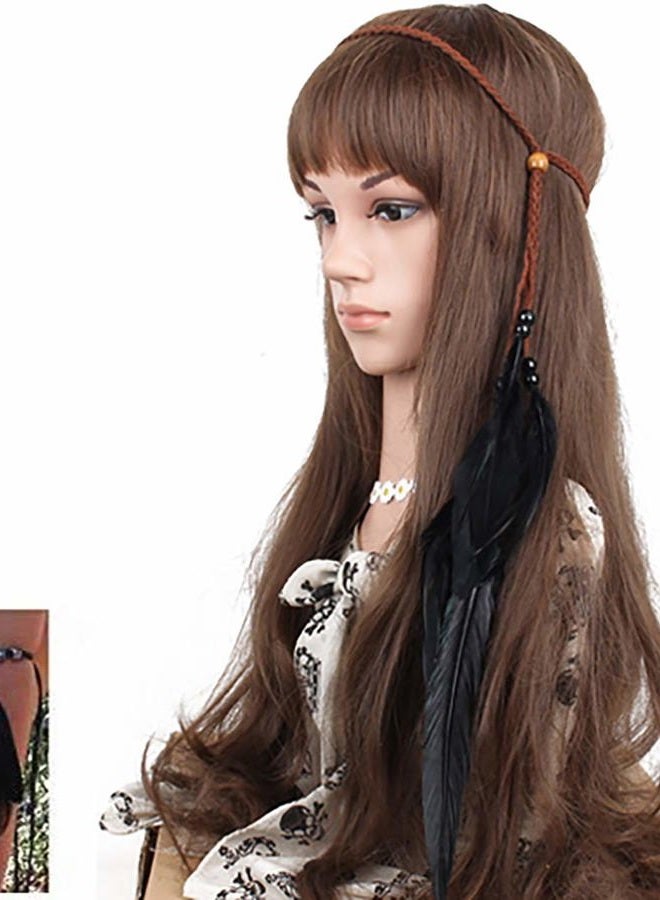 Fodattm Set of 2 Gypsy Hippie Feather Headband Headdress and Armband Bohemian Headwear Headpiece Handmade Tribal Indian Fascinator Feather Hairband Hair Accessories for Girls Women Lady (B#) - Image 1