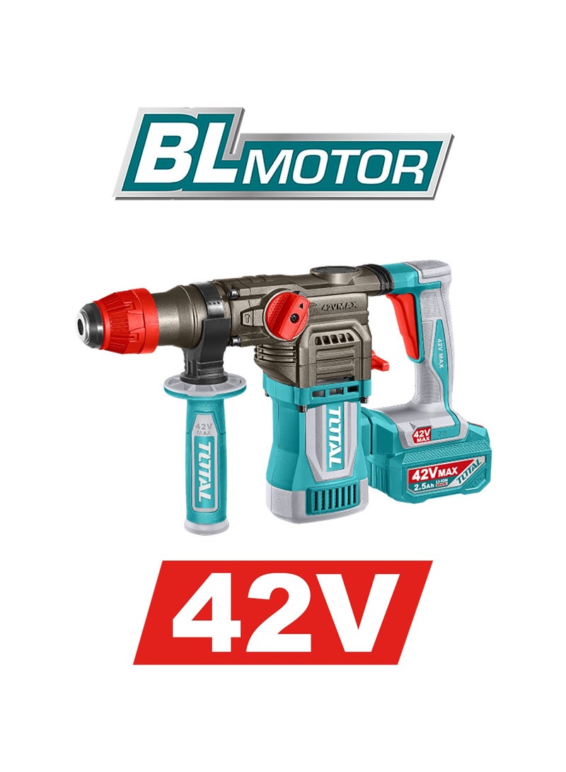 توتال مطرقة دوارة لاسلكية بدون فرش من توتال 42 فولت (طاقة صدمية 4.5 جول) - مثقاب خرسانة SDS Plus للخدمة الشاقة (سعة 28 مم)، بطاريتان سعة 2.5 أمبير/ساعة، مجموعة مثقاب من 8 قطع وشاحن سريع - TRHLI422882 - Image 4