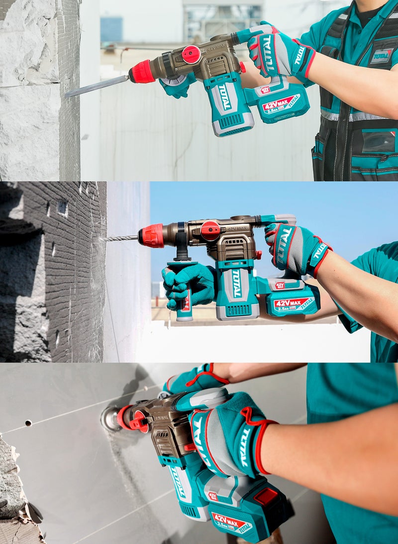 توتال مطرقة دوارة لاسلكية بدون فرش من توتال 42 فولت (طاقة صدمية 4.5 جول) - مثقاب خرسانة SDS Plus للخدمة الشاقة (سعة 28 مم)، بطاريتان سعة 2.5 أمبير/ساعة، مجموعة مثقاب من 8 قطع وشاحن سريع - TRHLI422882 - Image 3