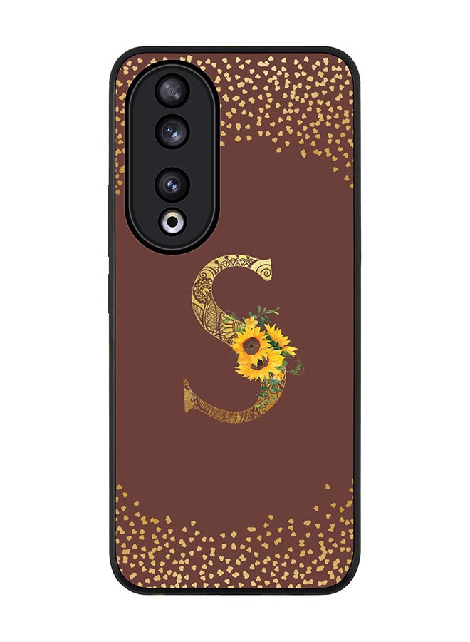 Stylizedd Rugged Black edge case for Honor 90 5G, Slim fit Flexible Anti Drop Thin Cover - Custom Monogram Initial Letter Floral Pattern Alphabet - S  (Brown ) - Image 1