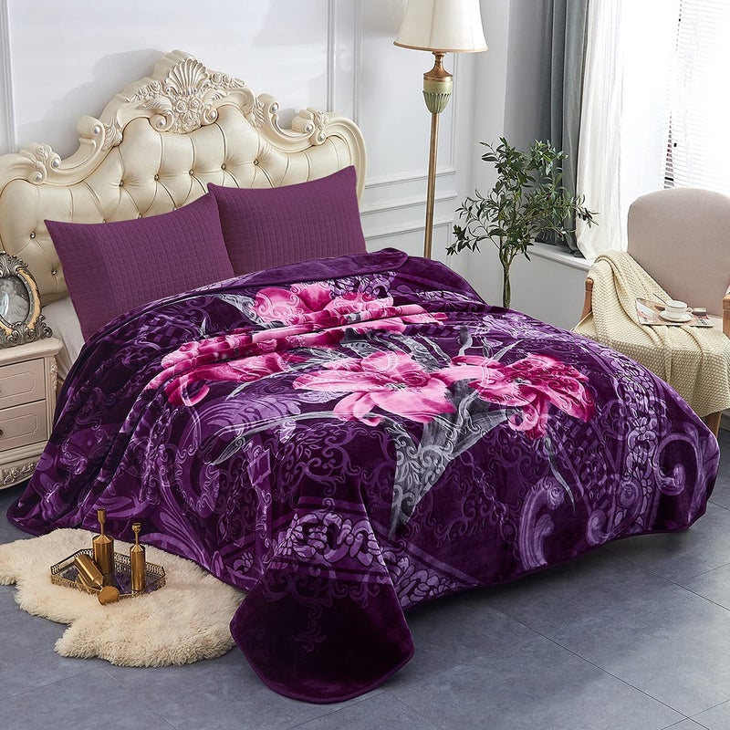 JML Fleece Blanket King Size  Korean Mink 85 X 95 Inches 9 Lbs Single Ply Soft and Warm Thick Raschel Printed for Autumn Winter Bed Home Printed  Purple Lily