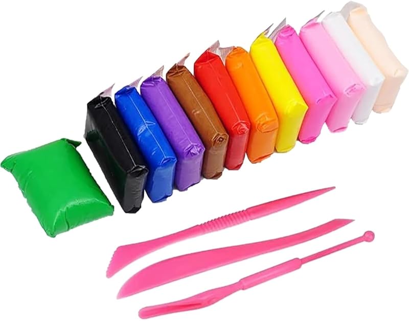 Mimi® Ultra-Light Creative Art and Craft Air Dry Super Clay with Carving Molding Tools Kit for Girls and Boys; Kids Above Age 5+ Year Old (Pack of 12)