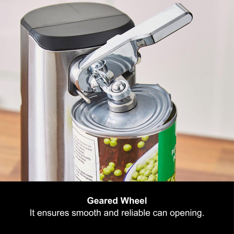 Morphy Richards 3-in-1 Electric Tin Can Opener, Knife Sharpener and Bottle Cap Remover, Magnetic Lid Holder, Hands Free, Safe Cleaning, Automatic Start and Stop, Cord Storage, Stainless Steel, 432030 - Image 3