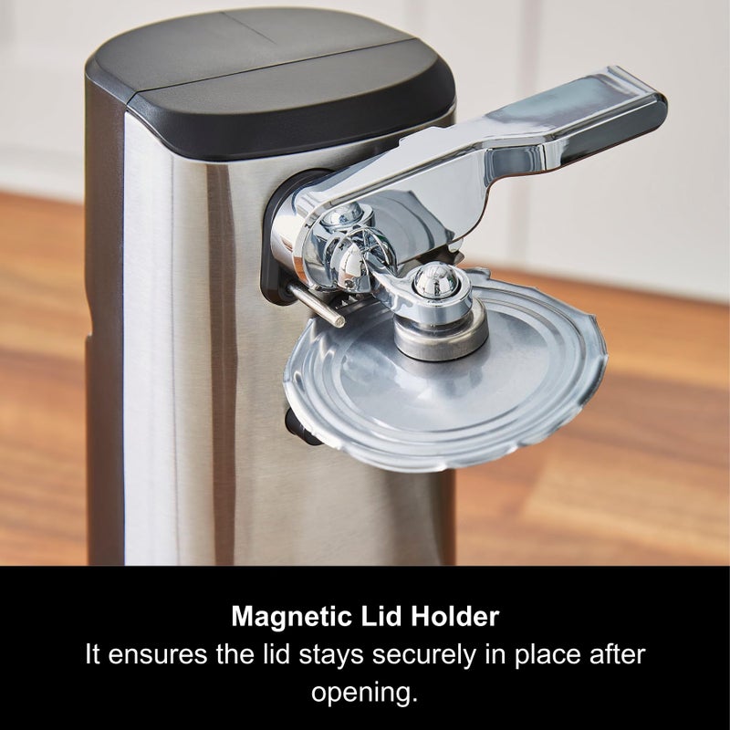 Morphy Richards 3-in-1 Electric Tin Can Opener, Knife Sharpener and Bottle Cap Remover, Magnetic Lid Holder, Hands Free, Safe Cleaning, Automatic Start and Stop, Cord Storage, Stainless Steel, 432030 - Image 5