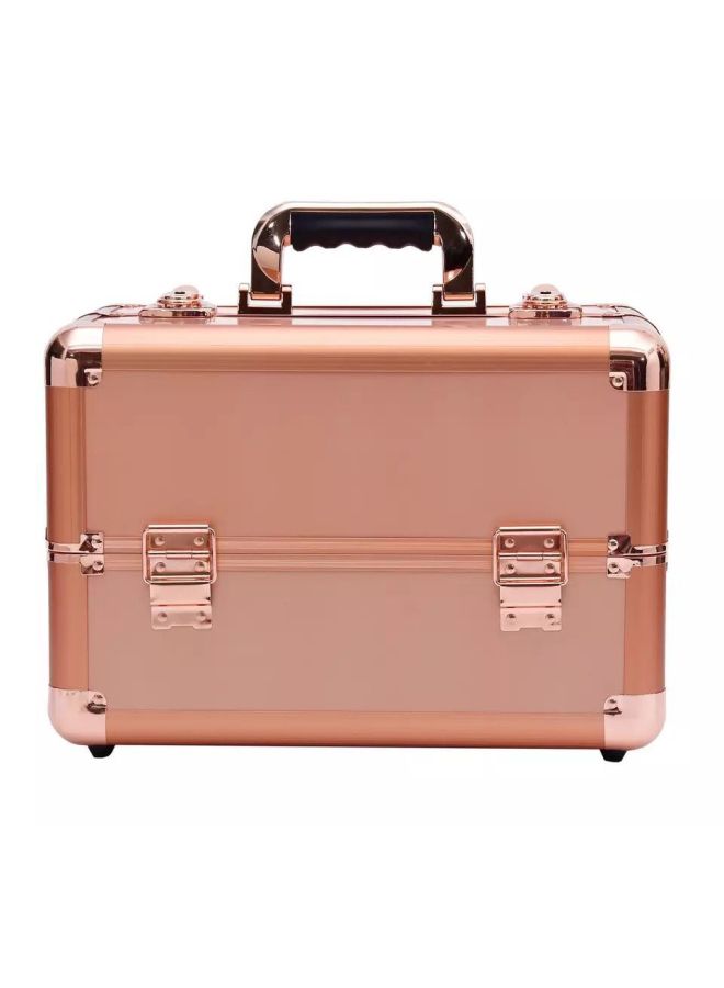 Supply Spot Cosmetic Case Professional Double Layer Large Manicure Case With Shoulder Strap Aluminum Case Beauty Cosmetic Case Waterproof-Color:Rose Gold