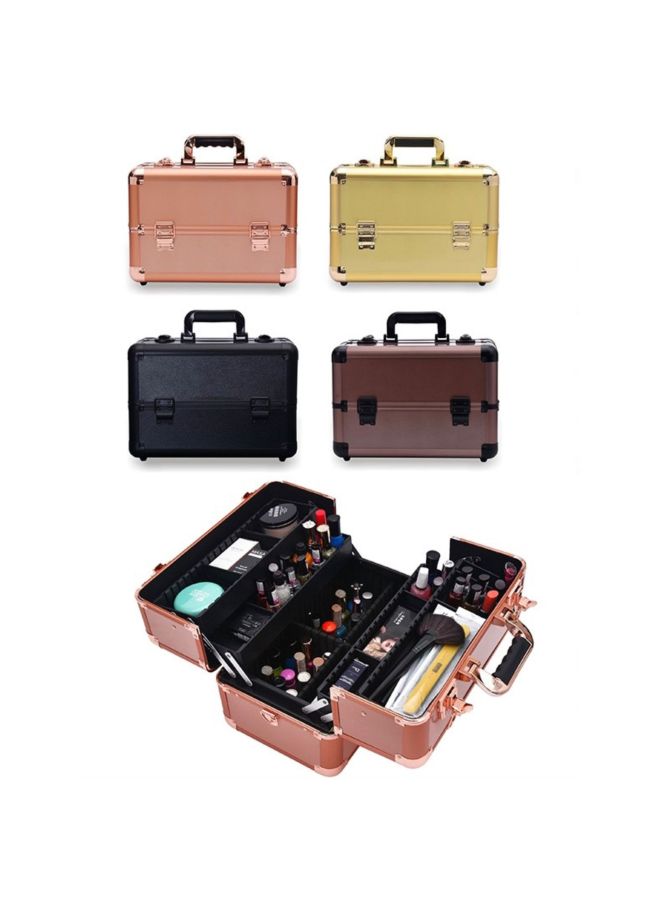 Supply Spot Cosmetic Case Professional Double Layer Large Manicure Case With Shoulder Strap Aluminum Case Beauty Cosmetic Case Waterproof-Color:Rose Gold