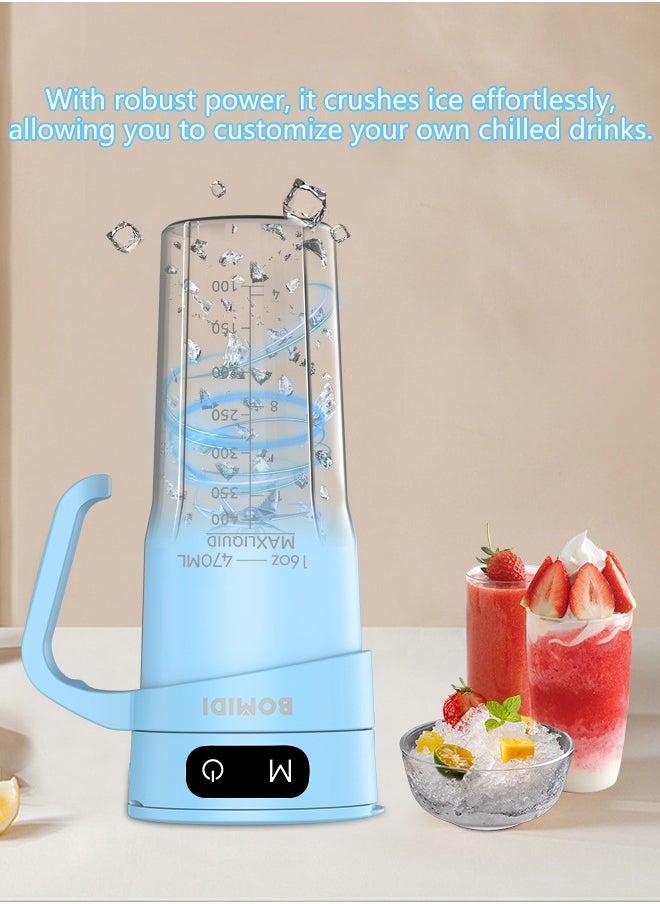 BOMIDI - Portable Blender | Smoothie Maker | Protein Blender with 6-Leaf Stainless Steel Blade | Yoga & Gym Essential | Cordless Type-C Charging | IPX7 Waterproof | BPA-Free Juicer Blender for Home & Outdoor (16oz/450mL) | JB01-Blue - Image 1