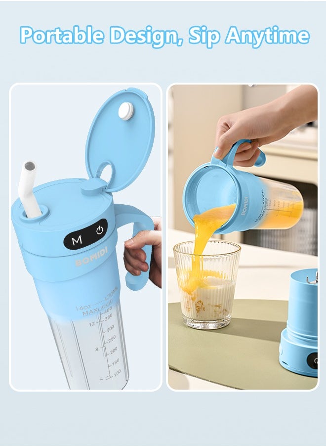 BOMIDI - Portable Blender | Smoothie Maker | Protein Blender with 6-Leaf Stainless Steel Blade | Yoga & Gym Essential | Cordless Type-C Charging | IPX7 Waterproof | BPA-Free Juicer Blender for Home & Outdoor (16oz/450mL) | JB01-Blue - Image 1