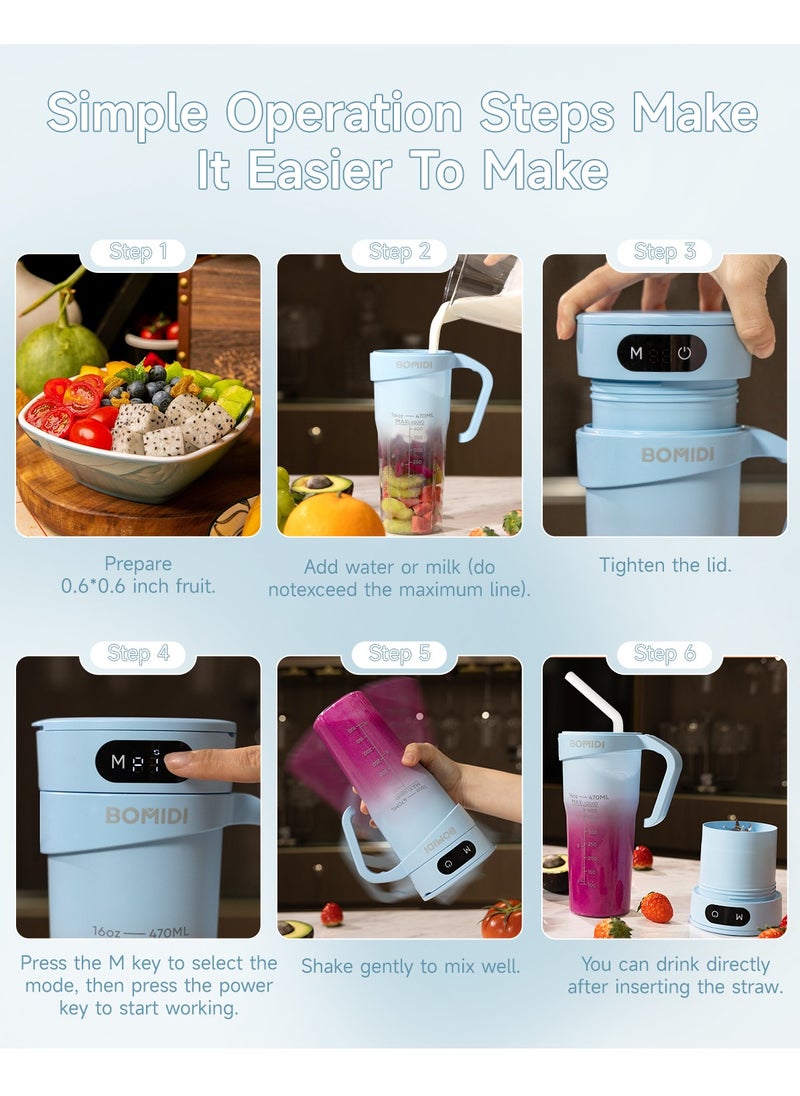 BOMIDI - Portable Blender | Smoothie Maker | Protein Blender with 6-Leaf Stainless Steel Blade | Yoga & Gym Essential | Cordless Type-C Charging | IPX7 Waterproof | BPA-Free Juicer Blender for Home & Outdoor (16oz/450mL) | JB01-Blue - Image 1