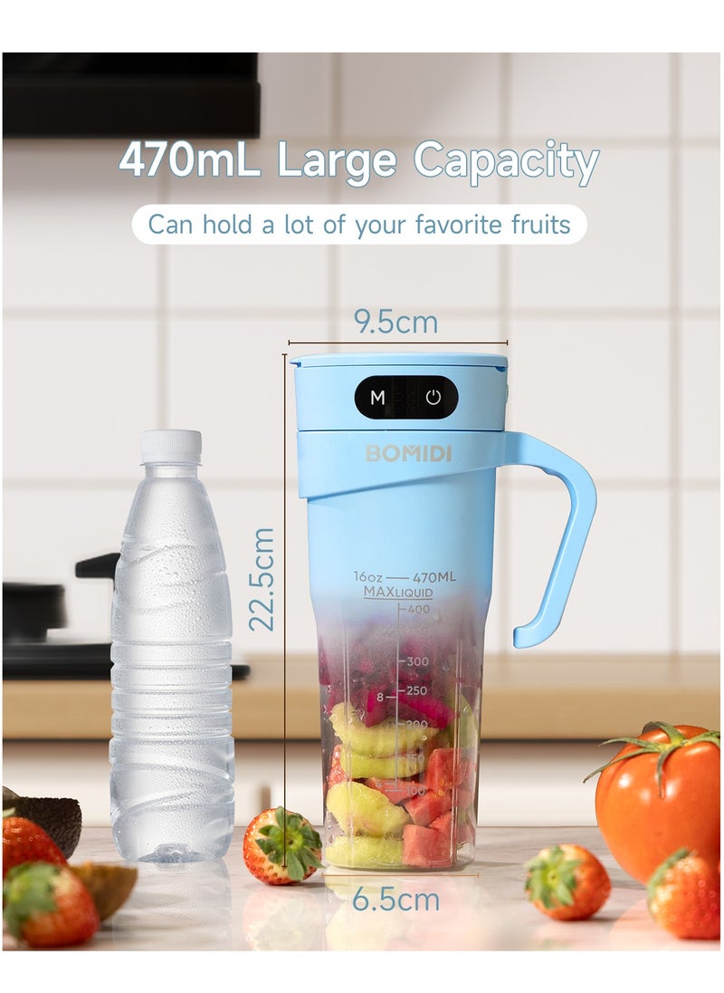 BOMIDI - Portable Blender | Smoothie Maker | Protein Blender with 6-Leaf Stainless Steel Blade | Yoga & Gym Essential | Cordless Type-C Charging | IPX7 Waterproof | BPA-Free Juicer Blender for Home & Outdoor (16oz/450mL) | JB01-Blue - Image 1