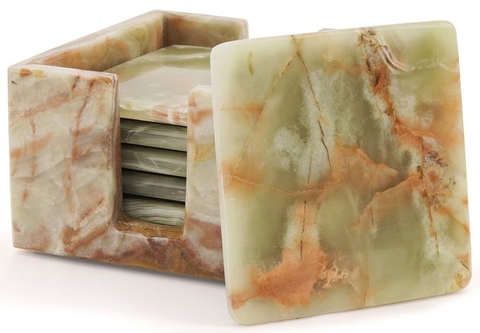 RADICALn Marble Coasters Set of 6 Green Onyx 3.5 Inch Square Coaster for Drinks with Holder, Drink Coaster for Tabletop & Coffee Table Decor, Ideal Home Decor House Warming Gifts - Image 4