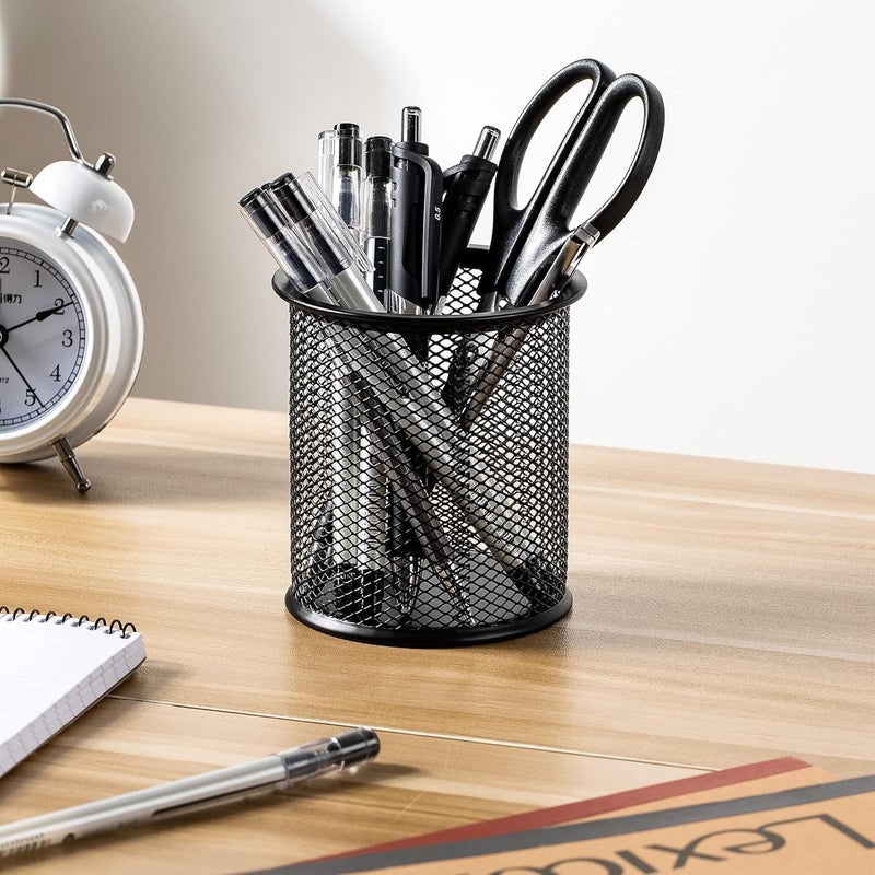AL FAKHAMA Black Metal Mesh Desk Organiser - Round Pen Holder for Office, Home & School Use - Image 4