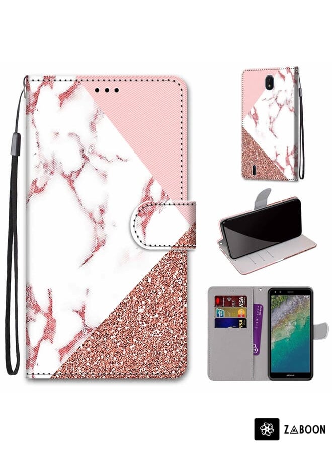 Generic Protective Case Cover For Nokia C01 Plus Coloured Drawing Cross Texture Horizontal Flip PU Phone Leather Case with Holder & Card Slots & Wallet & Lanyard  - Image 1