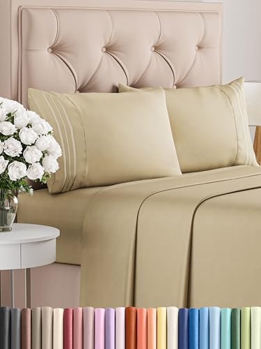 CGK Unlimited Twin 4 Piece Sheet Set  Comfy Breathable  Cooling  Ultra Soft Hotel Luxury Bedding Set with 816 Inch Deep Pockets  1 Flat  1 Fitted Sheet  2 Pillowcases  Cozy Wrinkle Free  Easy Care  Beige 