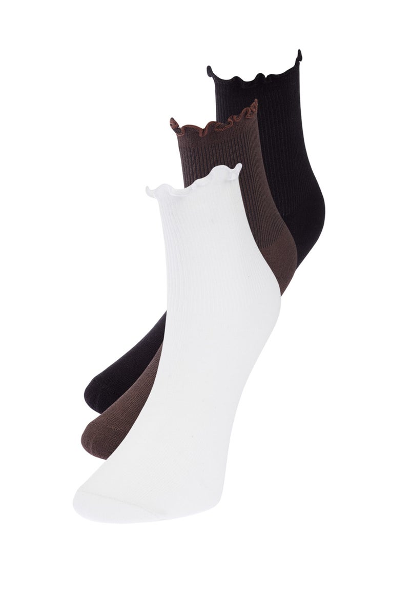 trendyol Multicolored 3-Pack Cotton Elastic Mouth Lettuce Detailed Knitted Socks THMAW24CO00019 - Image 3