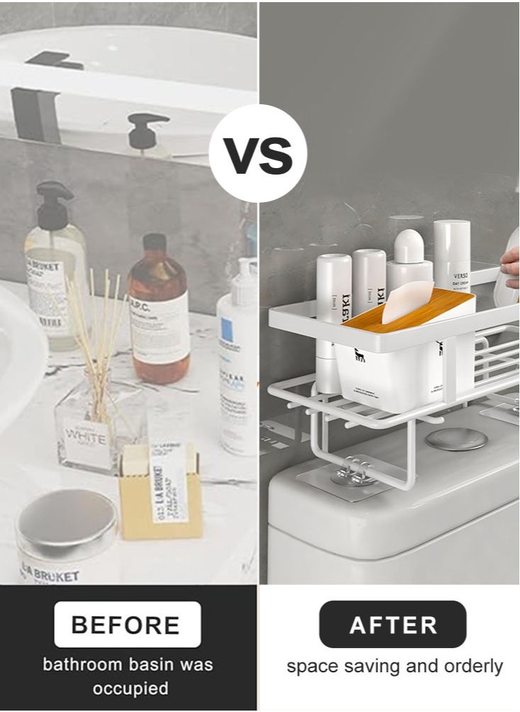 Perfii - Over The Toilet Storage Shelf Organizer with Basket, Paper Holder, No Assembly or Drilling, Efficient and Stylish Space Saver - Image 1