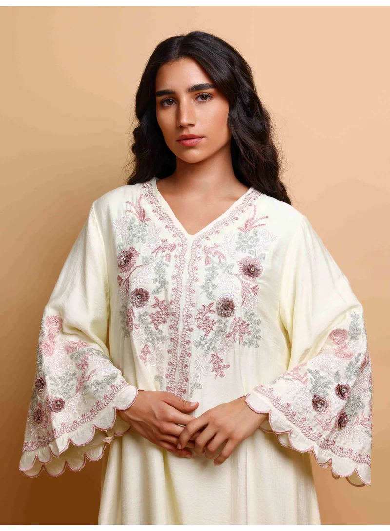 اكسا جلابية عصرية مطرزة IK4013 أصفر