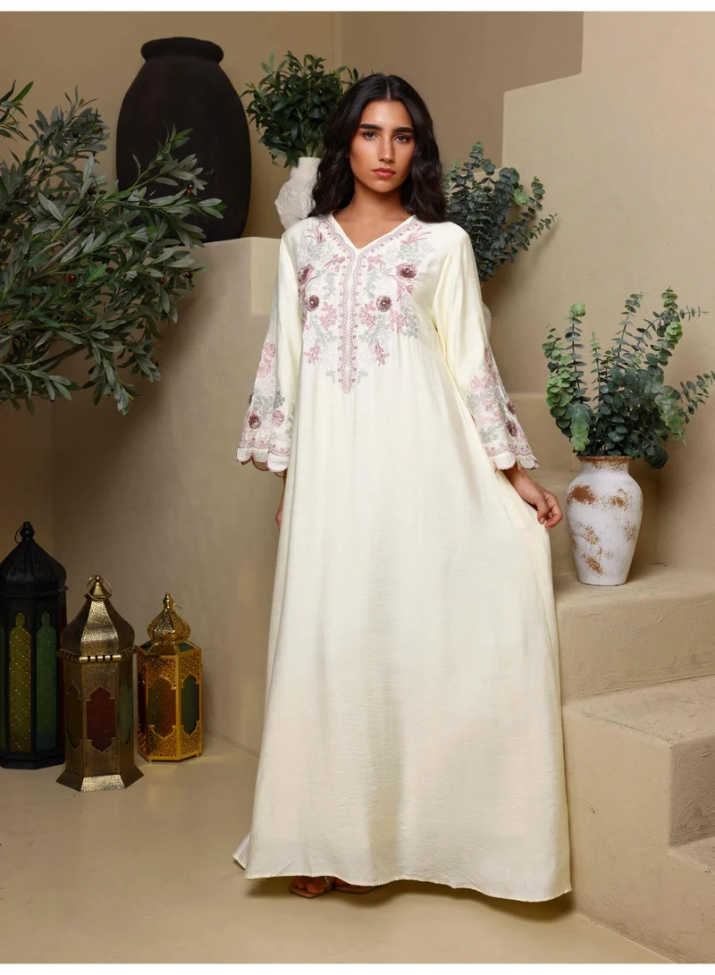 اكسا جلابية عصرية مطرزة IK4013 أصفر