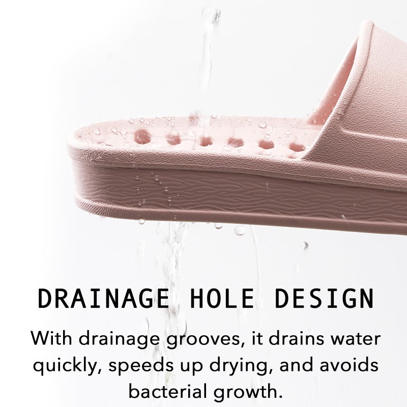 GETOEU Shower Shoes for Women and Men with Drain Holes Massage Slide Sandals Soft Cushioned Anti-Slip Pool Slides Comfort Thick Soled Gym Shower Shoes Quick Drying Bathroom Spa Slippers,Pink - Image 3