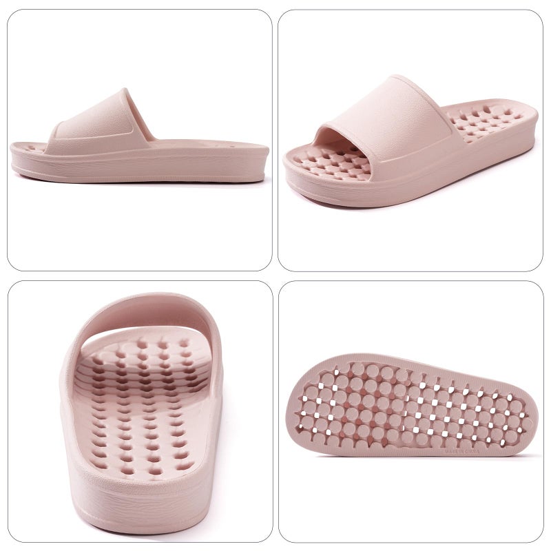 GETOEU Shower Shoes for Women and Men with Drain Holes Massage Slide Sandals Soft Cushioned Anti-Slip Pool Slides Comfort Thick Soled Gym Shower Shoes Quick Drying Bathroom Spa Slippers,Pink - Image 2
