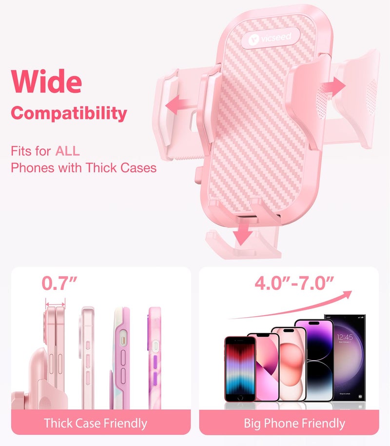 VICSEED Pink Phone Holder for Your Car [Sturdy & Durable] [Powerful Suction] Dashboard Windshield Air Vent Car Phone Holder Hands Free Phone Mount for Car for iPhone Android, Pink Car Accessories - Image 4