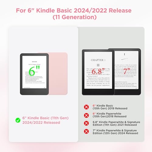 SESENSE Detachable Magnetic Case for 6 Kindle 2024 and 2022 11 Generation Slim PU Shell Cover Case with Auto WakeSleep Pink - Image 3