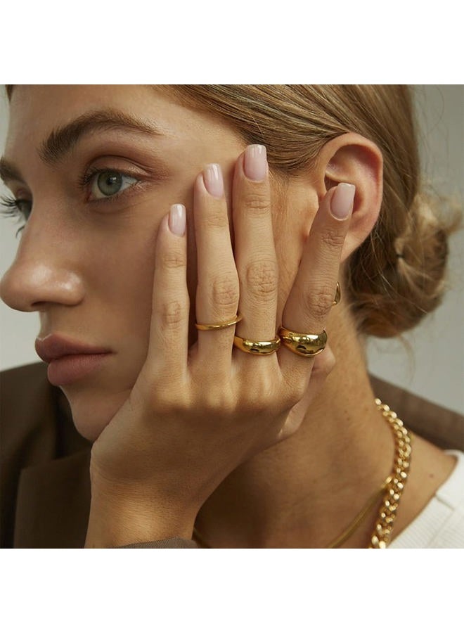 MOROTOLE 3Pcs Chunky Gold Rings Set for Women Thick Dome Rings 18K Gold Plated Croissant Braided Twisted Stacking Round Signet Rings Jewelry Size 6-10, 10, Non-Precious Metal, No Gemstone - Image 4