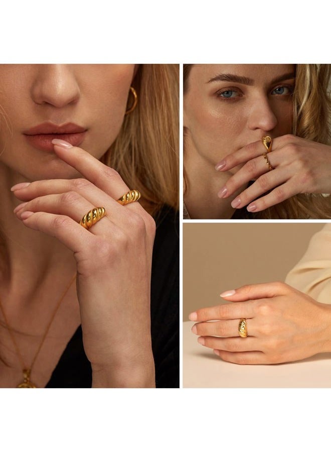 MOROTOLE 3Pcs Chunky Gold Rings Set for Women Thick Dome Rings 18K Gold Plated Croissant Braided Twisted Stacking Round Signet Rings Jewelry Size 6-10, 10, Non-Precious Metal, No Gemstone - Image 5