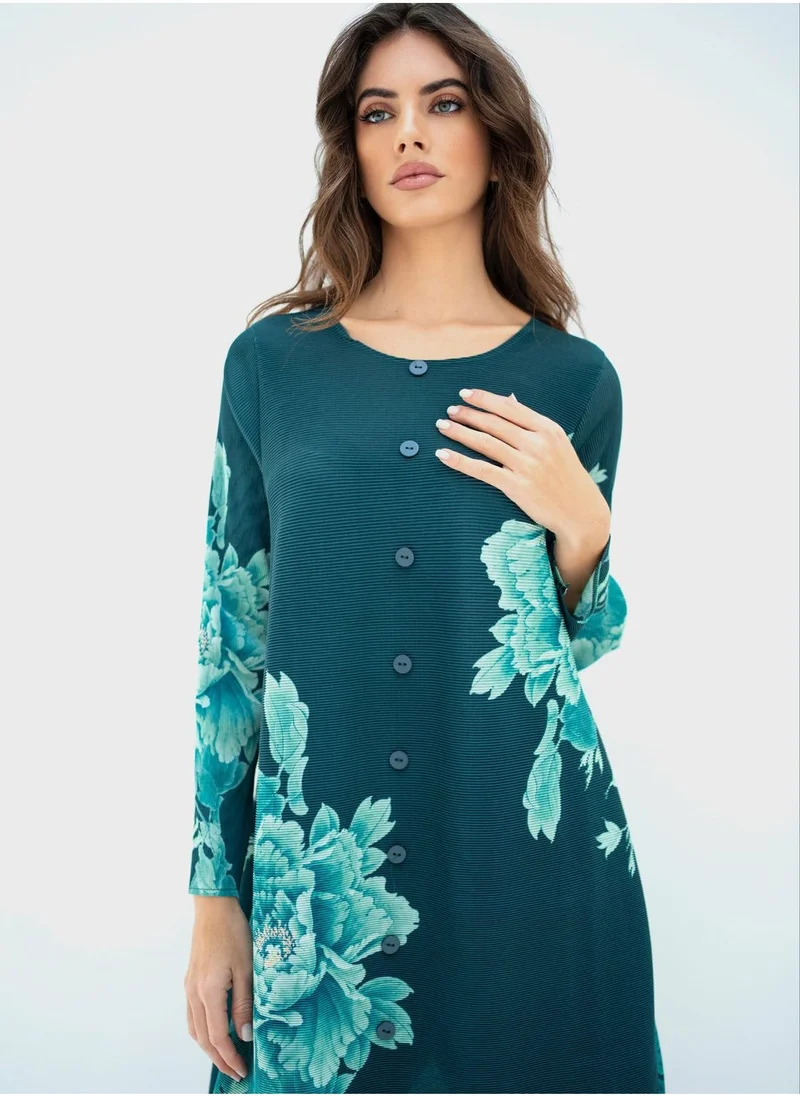 Hassal Floral Print Button Down Shirt And High Waist Pants Set
