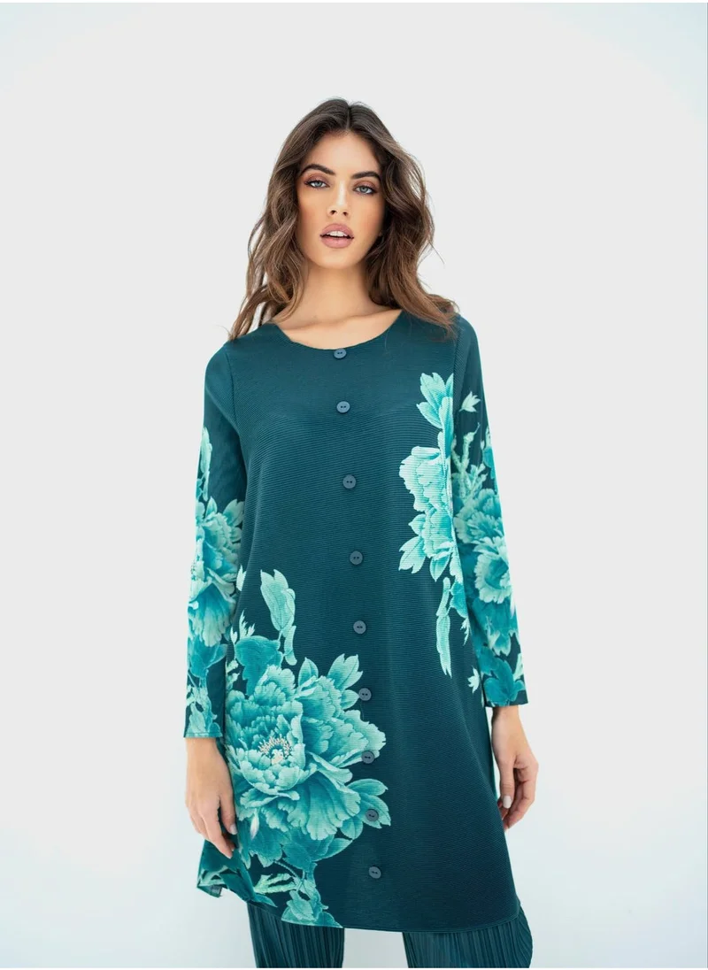 Hassal Floral Print Button Down Shirt And High Waist Pants Set