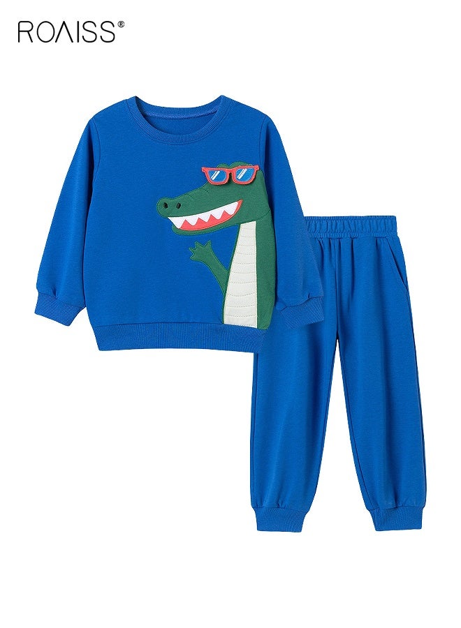 roaiss 2PCS Boys Fall Spring Outfits with Dinosaur Pattern, Stylish Sweatshirt and Pants Set for Toddlers, Casual Sweatsuit with Long Sleeve Pullover and Elastic Waist Cuffed Pants, Suitable for Daily Wear or Any Occasion - Image 1